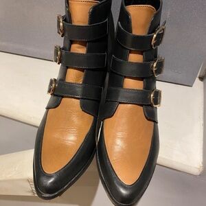 ASOS Black and Tan Triple Buckle Ankle Boots